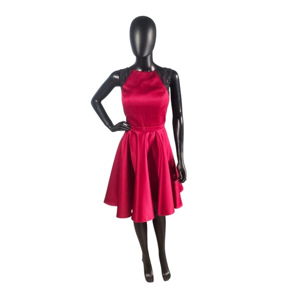 Da Vinci Dresses & Skirts - NWOT Claret Satin/Black Lace Illusion Back A-Line - Da Vinci